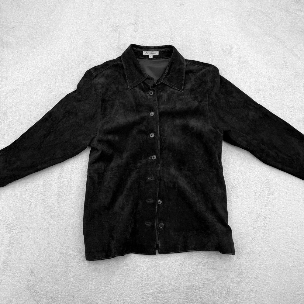 Pam Gorson Suede Leather Jacket Womens Medium Brown Button Front Vintage 90s Y2K
